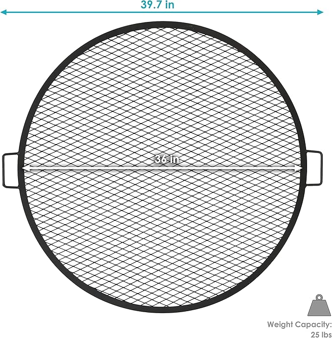 Sunnydaze X-Marks Fire Pit Cooking Grate - Outdoor Round Black Steel BBQ Campfire Grill with Handles - 36-Inch