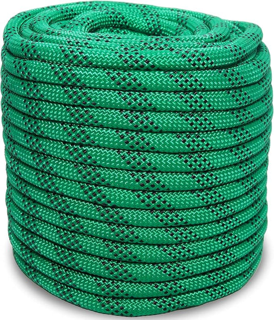 1/2 Inch 100ft Double Braided Polyester Arborist Rope, Heavy Duty Nylon Rope for Anchor, Tree Work, Cargo, Pulling, Sailing (Green)