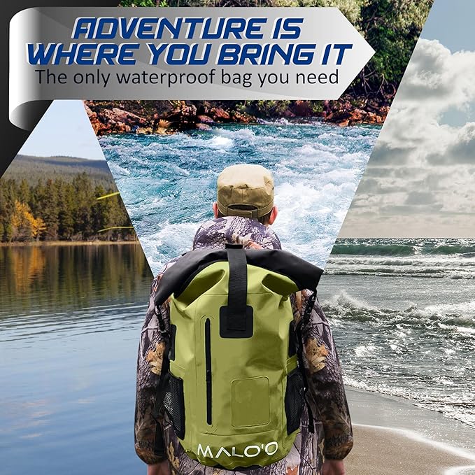 Malo'o 30L Waterproof Roll-Top Backpack - Ideal for Beach, Backpacking, Fishing, and Kayaking - Heavy-Duty Beach and Boat Accessory