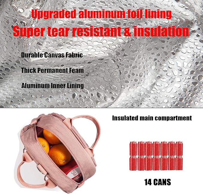 Insulated Lunch Bag Backpack for Women/Men, 3 carrying way Lunch Tote, Large Waterproof Cooler Box with Side pockets for Adults, College, Work, Beach, Picnic, Pink