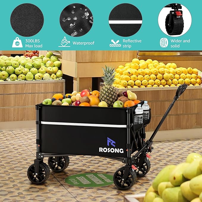 Wagon Collapsible Cart Foldable - Folding Utility Heavy Duty Wagons Carts with Cover for Grocery Sports Garden