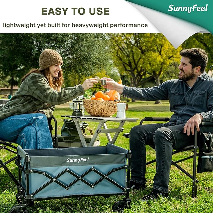 SunnyFeel 330lbs Wagons Carts Foldable,Heavy Duty Collapsible Folding Wagon Carts with Wheels,Lightweight Fold Up Wagon Cart for Outdoor Camping Shopping Sports Beach Garden Grocery