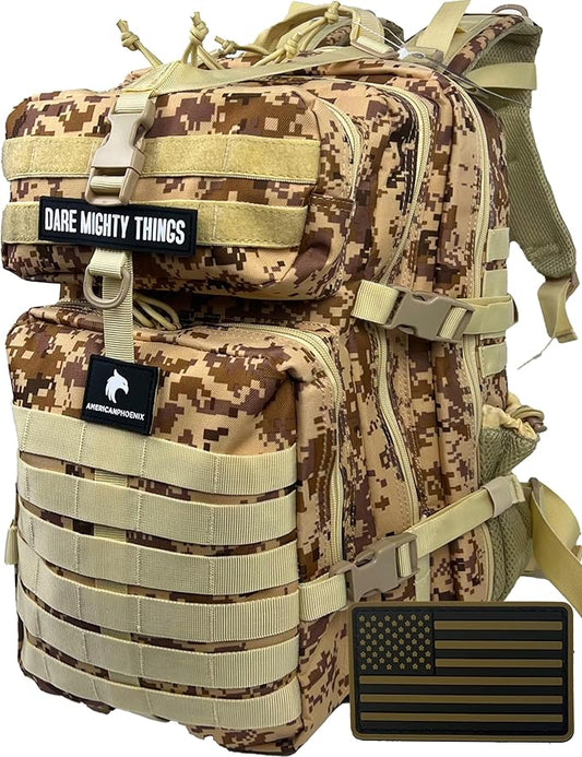 45L Elite Tactical Backpack | 3X Stronger Work & Military Backpack | Water Resistant and Heavy Duty | 3 Day MOLLE Bug Out Bag (Sand Storm)