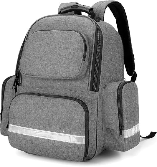 Trunab First Responder Bag Trauma Backpack Empty, Medical Emergency Kits Storage Jump Bag Pack for EMT, EMS, Police, Firefighters, Safety Officers - Patented Design Grey