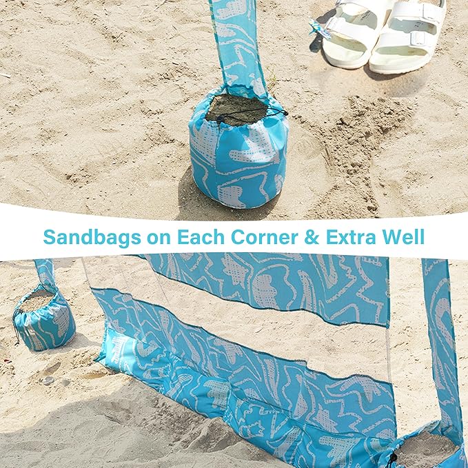 AMMSUN Beach Cabana, 6.2'×6.2' Beach Canopy, Easy Set up and Take Down, Cabana Tent with Sand Pockets, Instant Sun Shade with Side Wall, Tropical Aqua