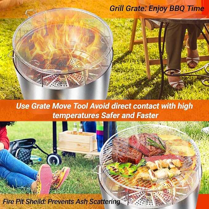 Uniflasy Fire Pit Shield and Cooking Grate for Solo Stove Yukon 27",304 Stainless Steel Spark Screen Cooking Grate for Backyard & Outdoor Fire Pits,Fire Pit Accessory Kits for Solo Stove Yukon