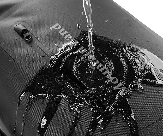 Mountain Land Waterproof Backpack Made of Composite TPU, Roll-Top Closure Dry Bag with Front-Zippered Pocket Cushioned Padded Back Panel Black 30L