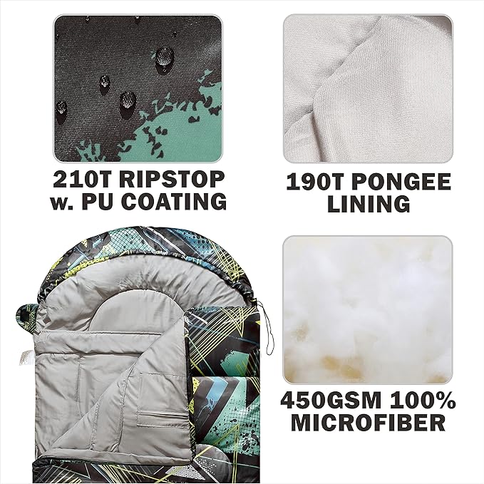5°F Cold Weather Sleeping Bags for Adults Camping | Big and Tall Winter Sleeping Bag w. Compression Sack for Backpacking, Hiking | Waterproof, Portable | Camouflage