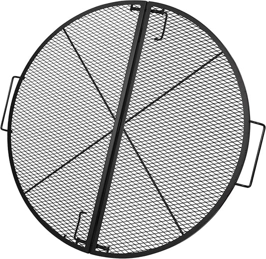 Lineslife X-Marks Fire Pit Cooking Grill Grates Portable, Heavy Duty Foldable Round Campfire Grill Grate, Firepit Grill Grate with Handles, Ideal for Outdoor BBQ Picnics, 36 Inch Black