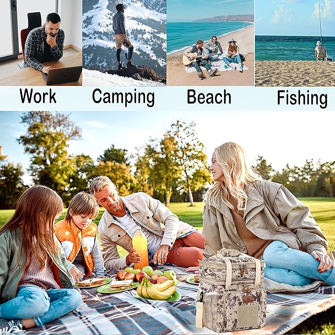 HSHRISH Tactical Lunch Box, Large Expandable Insulated Lunch Bag, Waterproof Durable Cooler Bag for Men/Women/Adults/Work Office Outdoor Picnic Trip,16 L, Camo