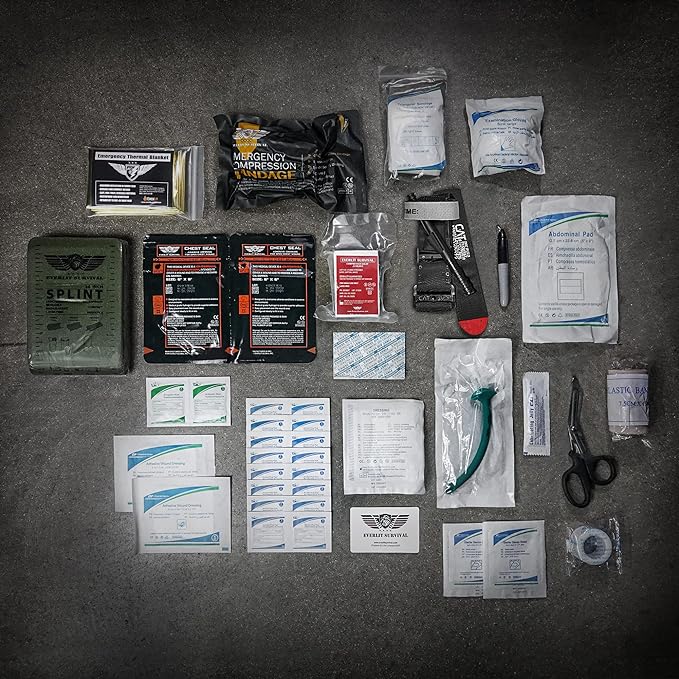 EVERLIT Advanced Emergency Trauma Kit, CAT GEN-7 Tourniquet Mil-Spec Nylon Laser Cut Pouch with 36" Splint, Military Combat Tactical IFAK for First Aid Response Bleeding Control