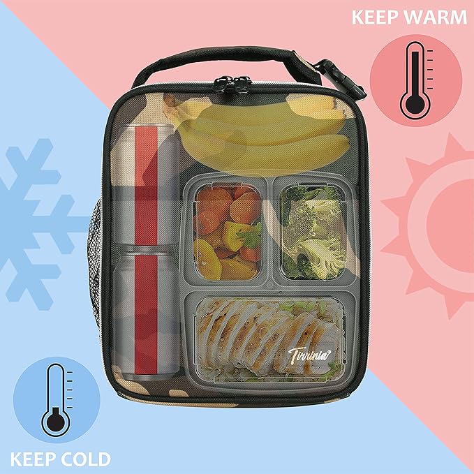 Small Insulated Lunch Bag for Men Women, Mini Portable Reusable Thermal Lunch Box Cooler Tote for Adults & Kids, Camo, The size for most