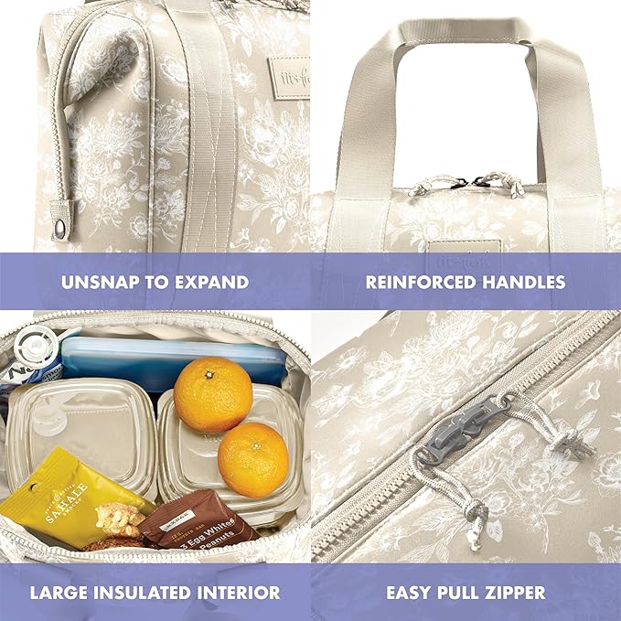 Fit & Fresh Neoprene Lunch Bag For Women, Insulated Womens Lunch Bag For Work, Tear & Stain Resistant Large Lunch Box For Women With Containers and Ice, Machine Washable Remi Lunch Bag, Tan Toile