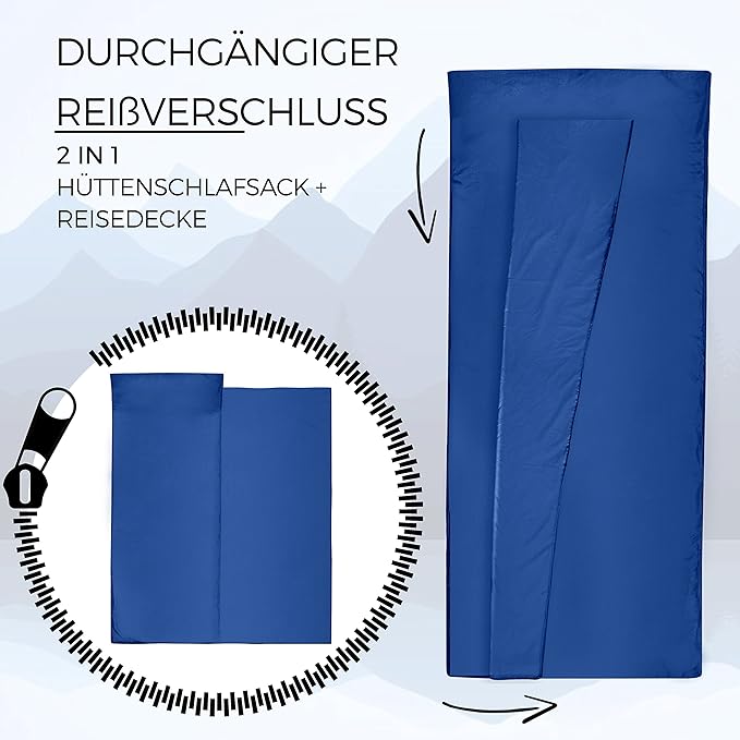 Sport 2-in-1 Sleeping Bag Liner and XL Sized Travel Sheet - Ultra Lightweight Sleep Liner Double Travel Bed Sheet - Inlett Inlay