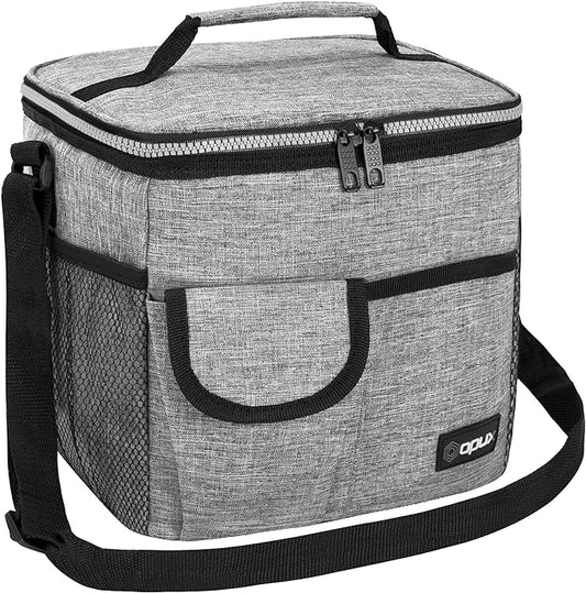 opux Insulated Lunch Bag for Men Women, Leakproof Heather Gray Lunch Box for Work, Portable Soft Lunch Cooler Bag with Shoulder Strap, Adult Lunchbox Lunch Pail for Kid Boy Girl School, 18 Can/10L