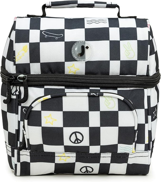 J World Corey Kids Lunch Bag. Insulated Lunch-Box for Boys Girls, Icon Checkers