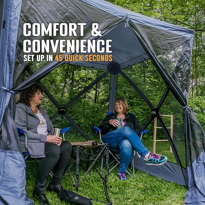 CLAM Pop Up Screen Tent, Outdoor Camping Gazebo Canopy, Traveler, 6' x 6', Blue