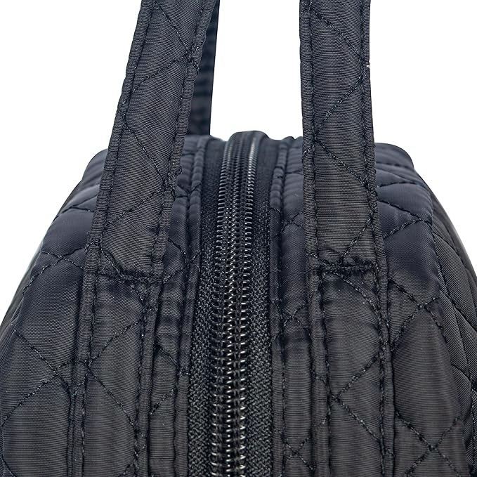 Machine Washable Women Quilted Fabric Insulated Reusable Cooler Lunch Bag Tote Adult Thermal Lunch Box Storage Bag for Ｗork (Black)