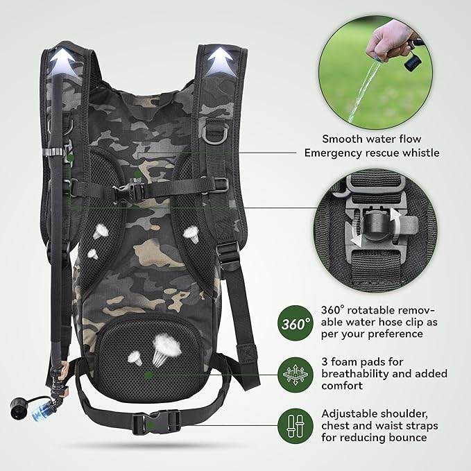 MARCHWAY Tactical Molle Hydration Pack Backpack with 3L TPU Water Bladder, Military Daypack for Cycling, Hiking, Running, Climbing, Hunting, Biking