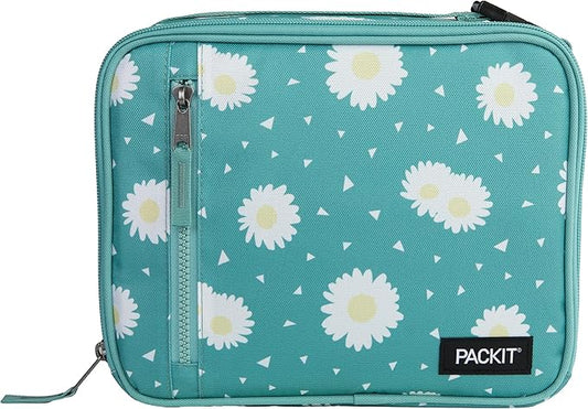 PackIt®️ Freezable Classic Lunch Box, Daisy Sage, Built with ECOFREEZE® Technology, Collapsible, Reusable, Zip Closure With Zip Front Pocket and Buckle Handle, Designed for Fresh Lunch On the Go