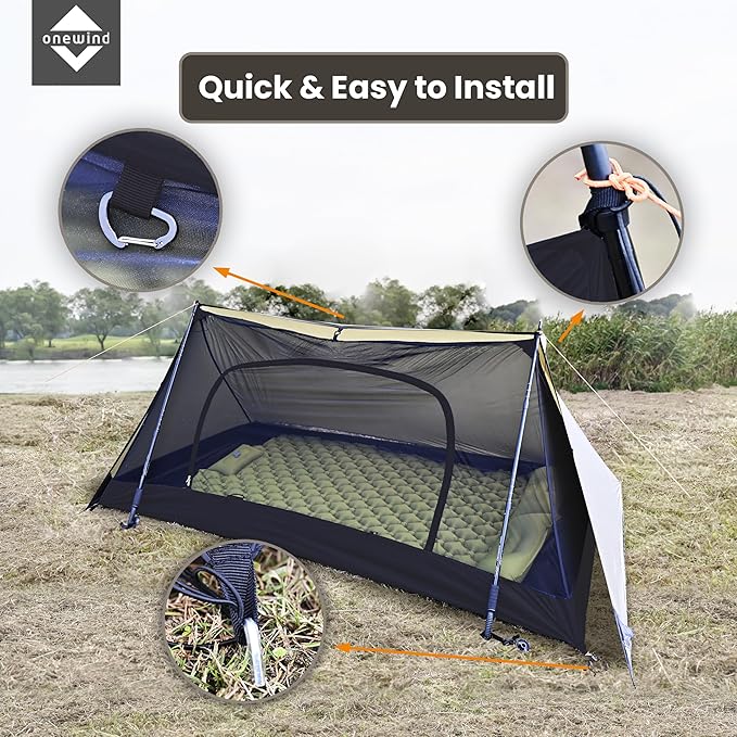 Onewind Mesh Tent with Bathtub, Ultralight Mosquito Net Inner Tent with No-See-Um Breathable Mesh Double Sided Zipper for Camping and Hiking, Black