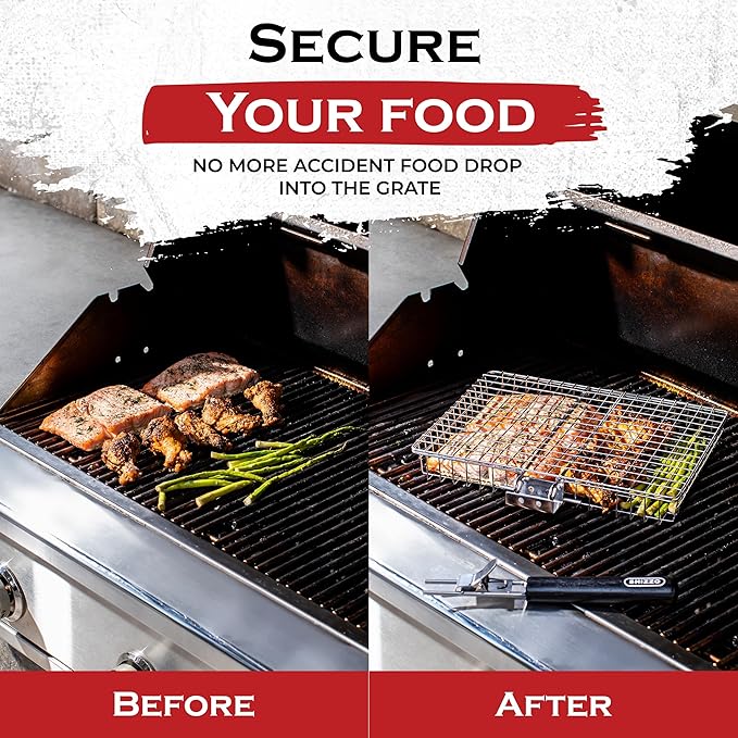 Grill Basket, Barbecue BBQ Grilling Basket , Stainless Steel Large Folding Grilling baskets With Handle, Portable Outdoor Camping BBQ Rack for Fish, Shrimp, Vegetables, Barbeque Griller Cooking Accessories