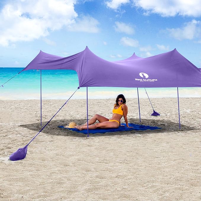 Red Suricata Family Beach Tent & Canopy, UPF50 Sun Shade, 4 Aluminum Poles, Sand Shovel, Large Portable Sun Shelter
