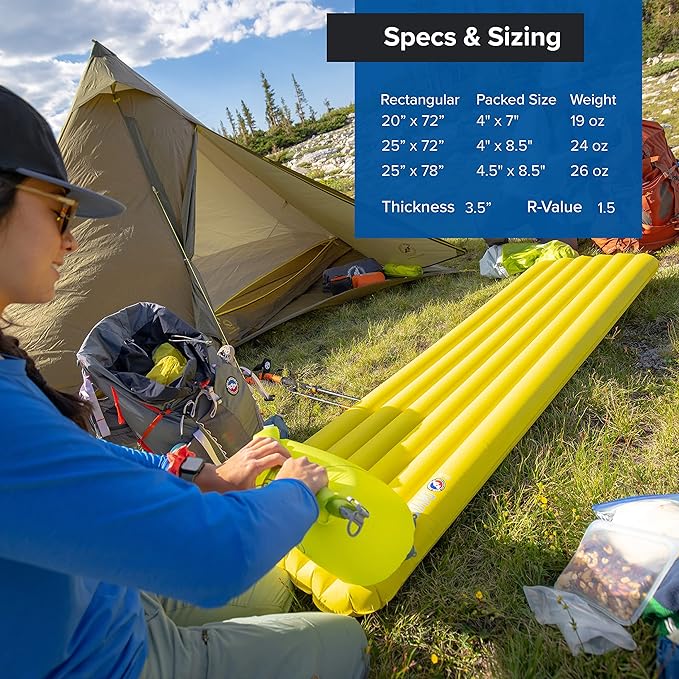 Big Agnes Divide | Lightweight, Compact, Warm-Weather Air Chamber Sleeping Pad, Wide Long, Warm Olive