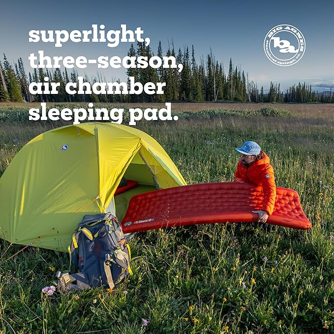 Big Agnes Rapide SL - Insulated Sleeping Pad, Ultralight, All Season Compact Backpacking and Hiking, Pumphouse Sack Included, Orange, 20x78 Long