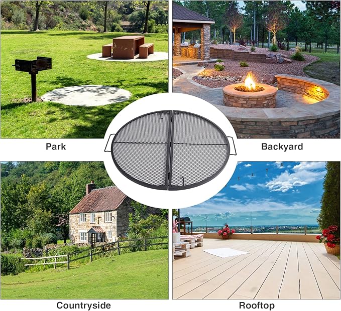 Lineslife X-Marks Fire Pit Cooking Grill Grates Portable, Heavy Duty Folding Round Campfire Grill Grate, Firepit Grill Grate with Handles for Outdoor BBQ Picnic, Black 36 Inch