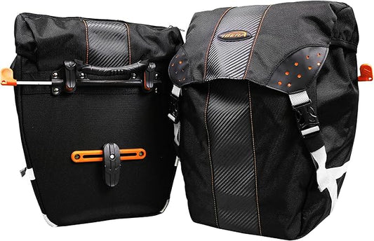 Ibera Bicycle Bag PakRak Clip-On Quick-Release All Weather Bike Panniers (Pair), Includes Rain Cover , Black