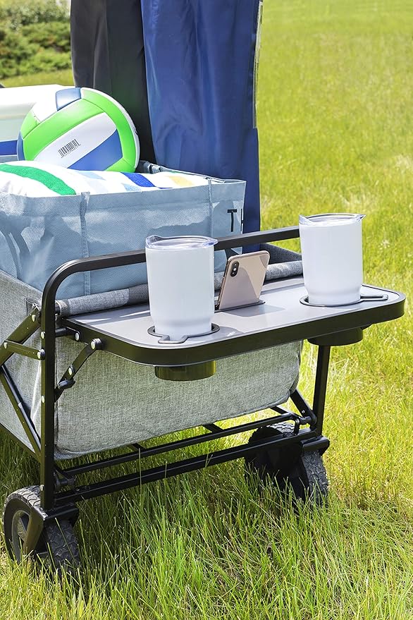 Mac Sports Collapsible Folding Outdoor Utility Wagon (Wagon with Side Table (Utility, Light Grey)