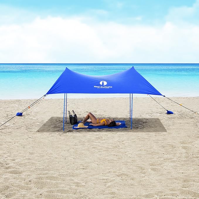 Red Suricata Family Beach Tent & Canopy, UPF50 Sun Shade, 4 Aluminum Poles, Sand Shovel, Large Portable Sun Shelter