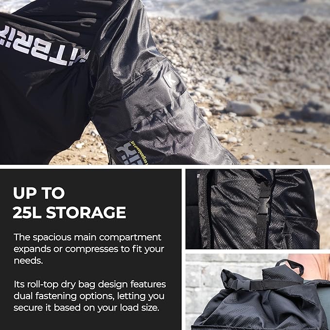 KitBrix PoKit Packable Daypack - Waterproof Dry Bag Backpack for Hiking, Running, Cycling, Camping & Outdoor Adventures - 25L Rolltop Backpack - Ultra-Light Day Pack & Swimming Bag