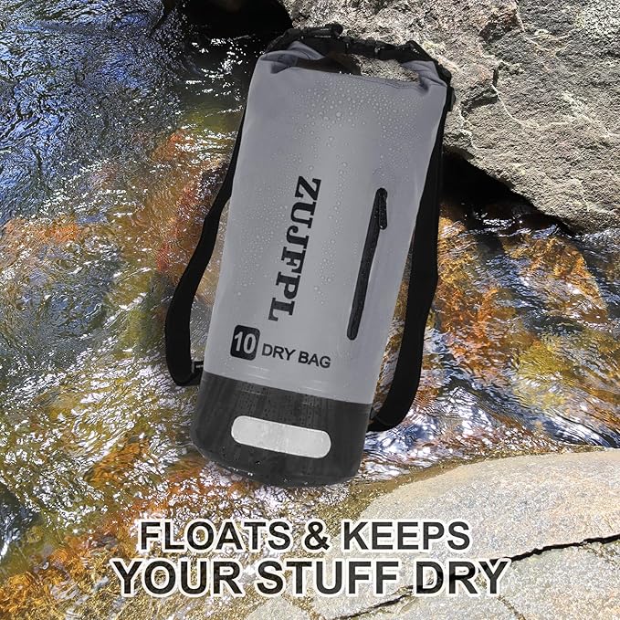 Dry Bag Waterproof Floating Backpack 10L/20L/30L,Waterproof Bag for Women Men,Roll Top Dry Compression Sack Keeps Gear Dry for Boating, Kayaking, Surfing, Rafting and Fishing (Grey, 10L)