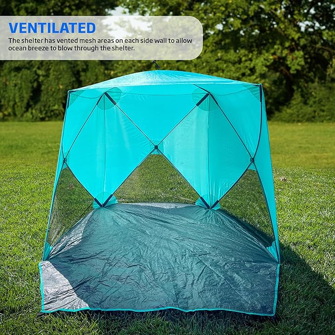 Beach Cube Pop Up Beach Tent Portable Shade Sun Shelter UPF50+ UV Protection for 4 Person Expandable Floor for Beach Fishing Hiking Camping – Aqua Color