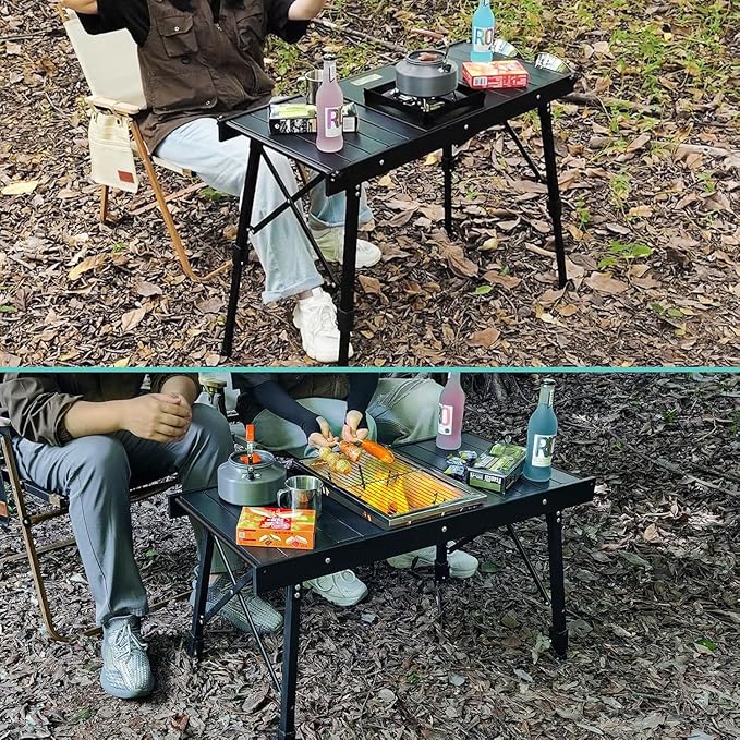 Camping IGT Folding Table, Portable for Outdoor Picnic, Ultralight with Carry Bag, Switchable Tabletop for Multi-Functional Use IGT Beach (Widen Black)