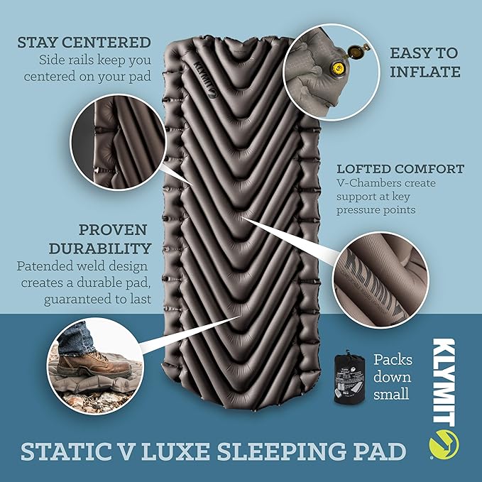 Klymit Static V Luxe 76" x 30" x 3" Sleeping Pad and Luxe Travel Pillow Bundle