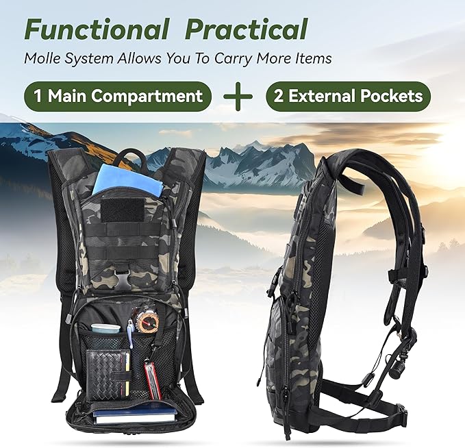 MARCHWAY Tactical Molle Hydration Pack Backpack with 3L TPU Water Bladder, Military Daypack for Cycling, Hiking, Running, Climbing, Hunting, Biking