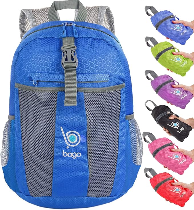 bago Lightweight Small Hiking Backpack for Women and Men - 25L Travel Day Pack - Foldable Hiking Daypack Ultralight for Camping Outdoor Sports - Day Bag Packable Backpack for Travel (Blue)