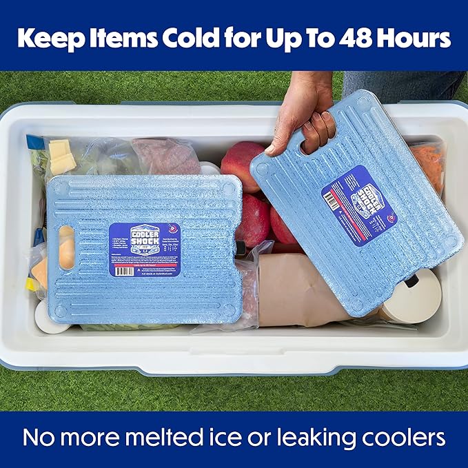 Cooler Shock Ice Packs - Reusable, Premium, Large Pack and Lunch Set for Long Term Use - Cools Faster Than Ice - Cooler Accessories