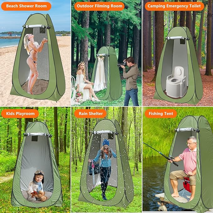 Camping Shower Tent,Pop Up Privacy Tent with Solar Shower Bag,Waterproof Pop Up Shower Tent for Portable Outdoor Toilet Shower Changing Room Sun Shelter Camping (Black/Camouflag/Green)