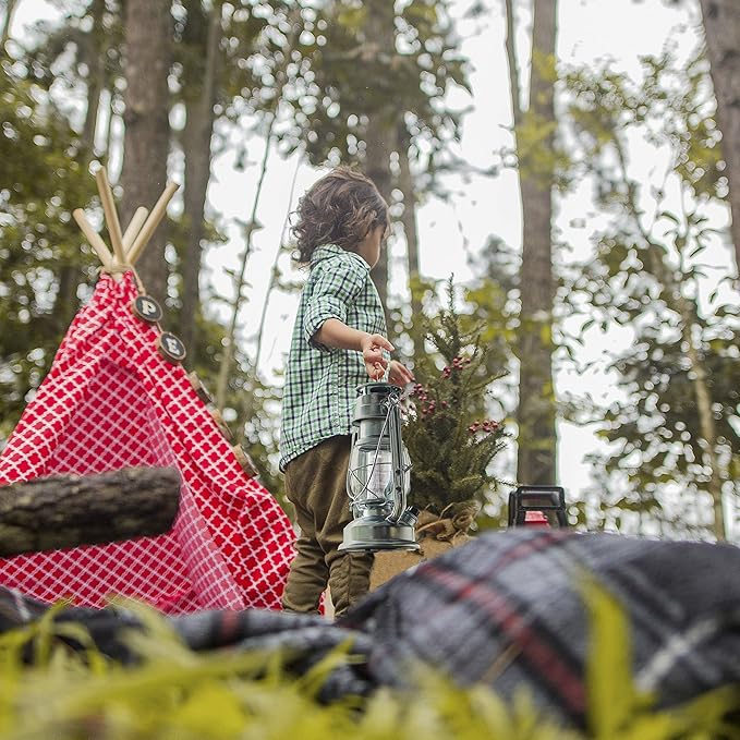 YAKii LED Vintage Metal Hanging Hurricane Lantern - 12 LED Dimmer Switch, Cold White Battery Operated Lantern for Power Outage, Indoor Camping, Outdoor Decoration (Silver)