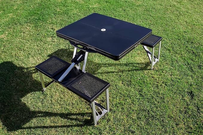 PICNIC TIME NCAA Ohio State Buckeyes Folding Picnic Table - Camping Table - Outdoor Table with Umbrella Hole, (Black)