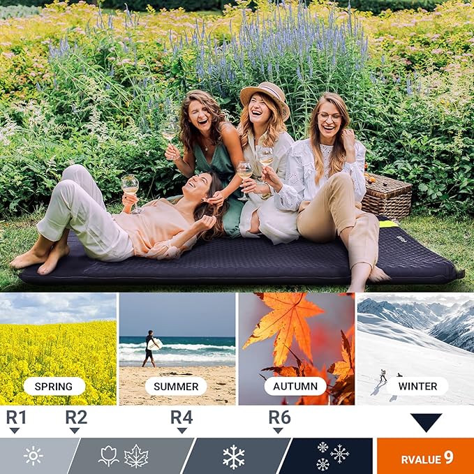 FUNDANGO Double Self Inflating Sleeping Pad for Camping Sleeping Mat with Built-in Pillow, Portable Lightweight Large Inflatable Foam Air Mattress 2 Person for Backpacking, Tent, Car,Travel, Outdoor