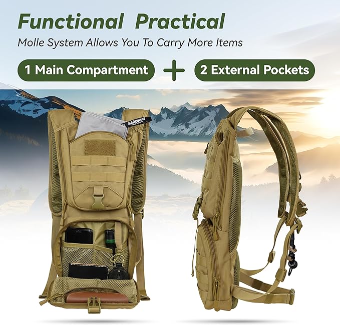MARCHWAY Tactical Molle Hydration Pack Backpack with 3L TPU Water Bladder, Military Daypack for Cycling, Hiking, Running, Climbing, Hunting, Biking