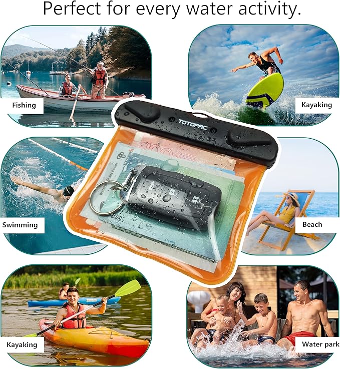 2Pack Waterproof Car Key FOB Case Floating Wallet Pouch for Remote Keys ID Credit Card Cash Money Submersible Dry Bag Holder (2, Orange + Orange)