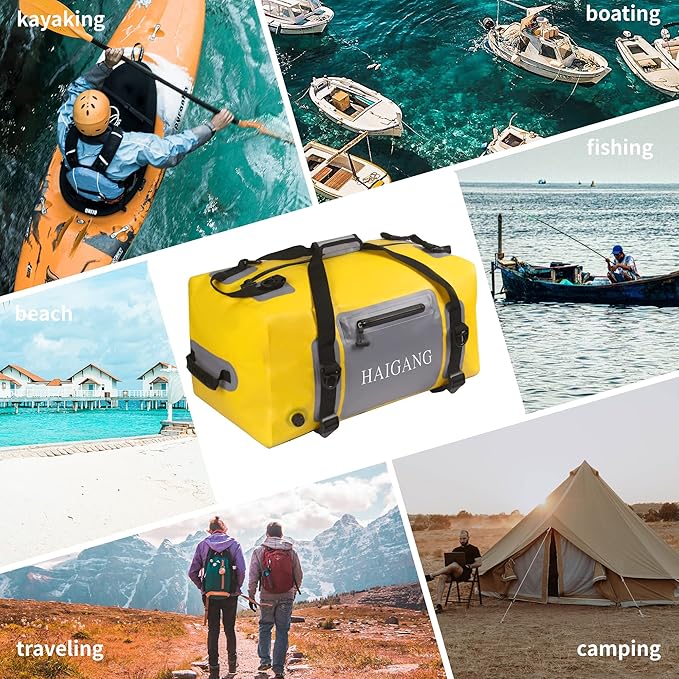 70L Waterproof Duffel Bag Travel Dry Bag, Large Capacity, Adjustable Thickened Straps and Handles, Zip Closure, Air Valve, Keep Equipment Safe, Suitable for Boating Rafting Motorcycle Kayaking