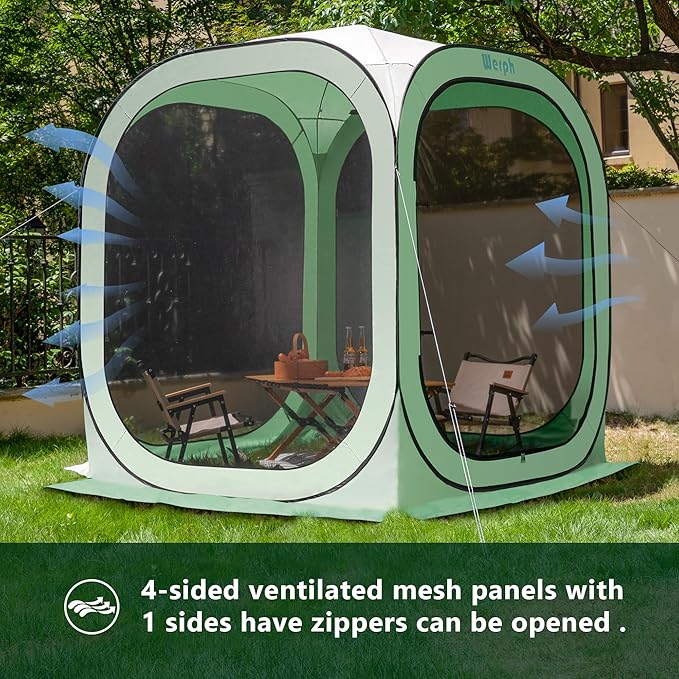 Pop Up Tent，Portable Canopy Tent with Mesh Mosquito Net, Screen House Room Canopy Shade Screen Tent 6 x 6 FT with Carry Bag for Patio, Backyard, Sports & Outdoors Activities, Green