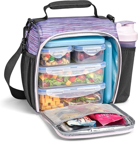 Fit & Fresh JAXX Meal Prep Lunch Box With Containers, Ice Pack, and Shaker Bottle For Men and Women, 9pc. Meal Prep Kit Lunch Bag With Containers Included